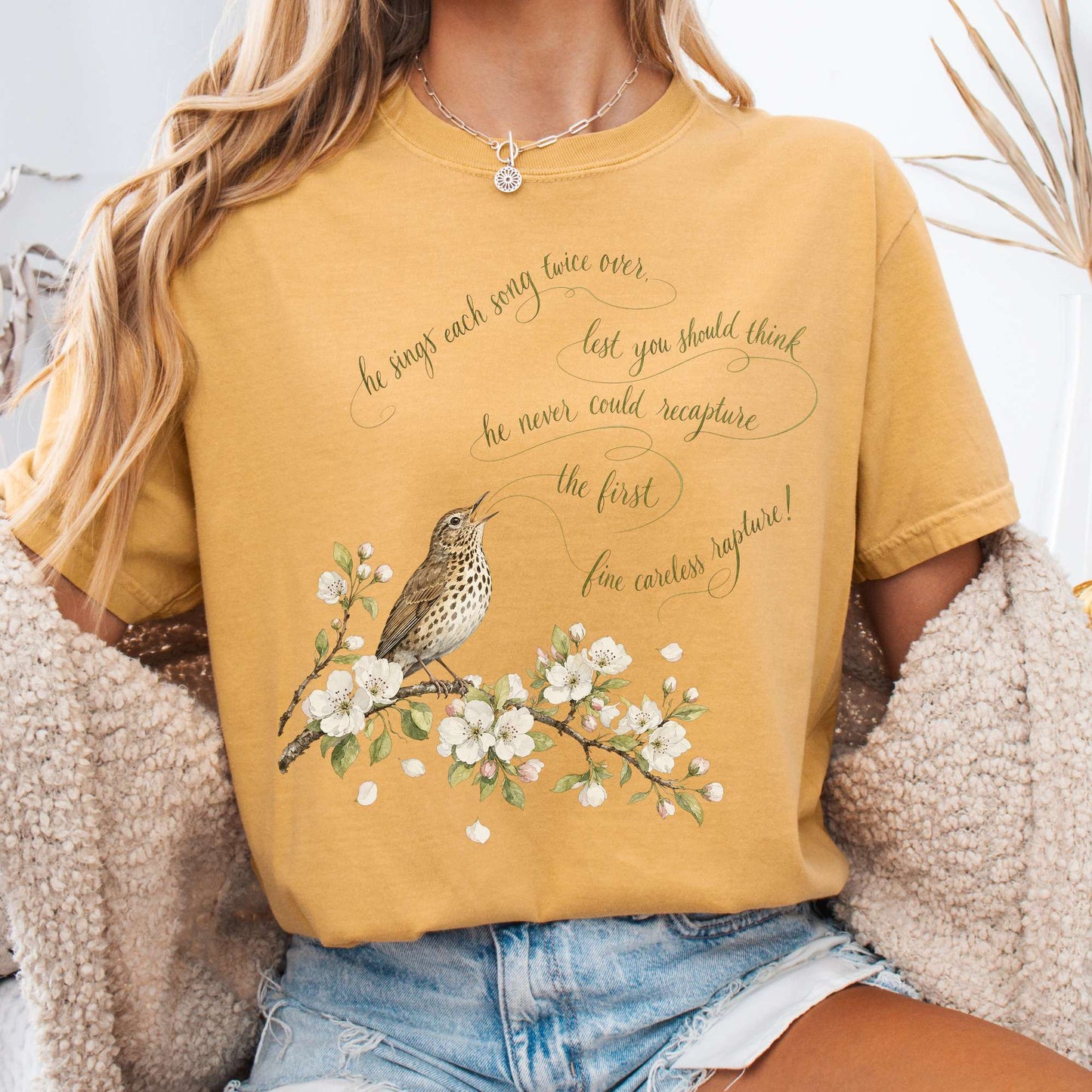 T-Shirt Mustard / S He Sings Each Song Twice Over Robert Browning Literary T-Shirt The Mystic Eden
