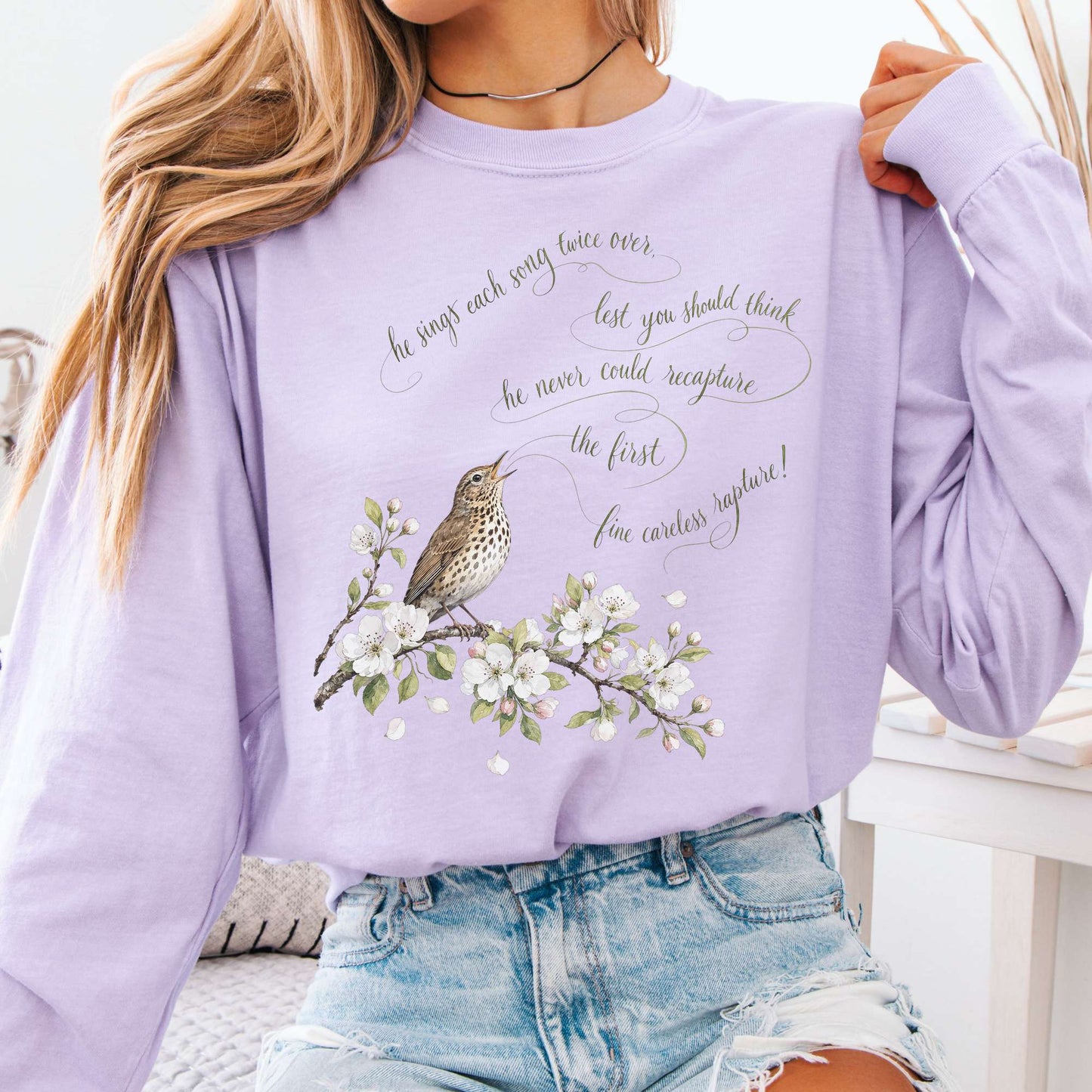 Long-sleeve Orchid / S He Sings Each Song Twice Over Robert Browning Literary Long Sleeve The Mystic Eden