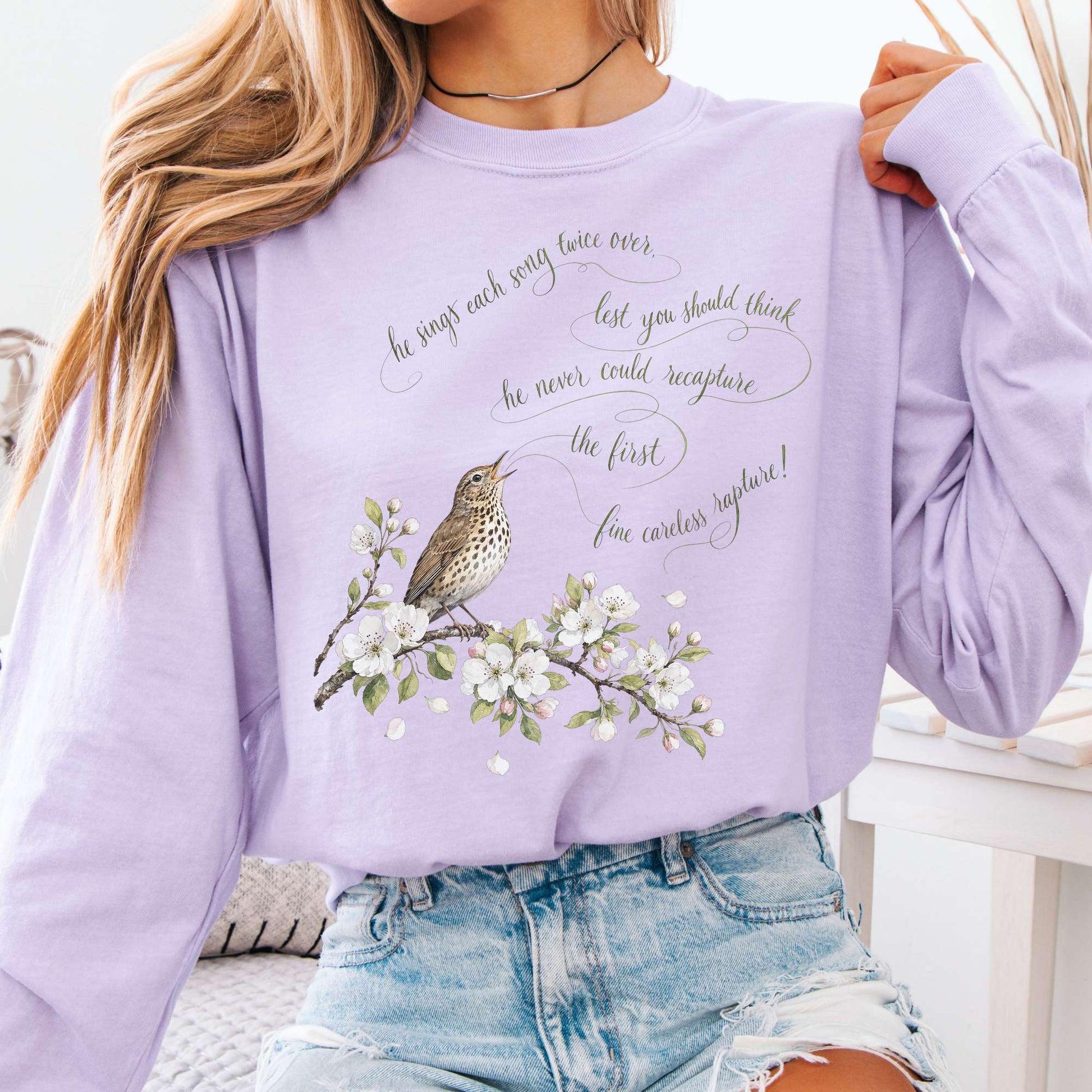 Long-sleeve Orchid / S He Sings Each Song Twice Over Robert Browning Literary Long Sleeve The Mystic Eden