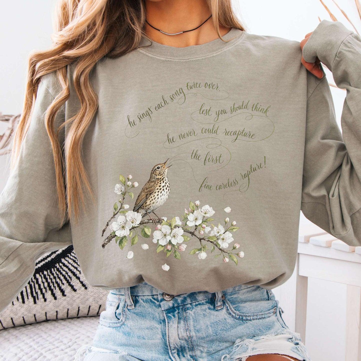 Long-sleeve Sandstone / S He Sings Each Song Twice Over Robert Browning Literary Long Sleeve The Mystic Eden