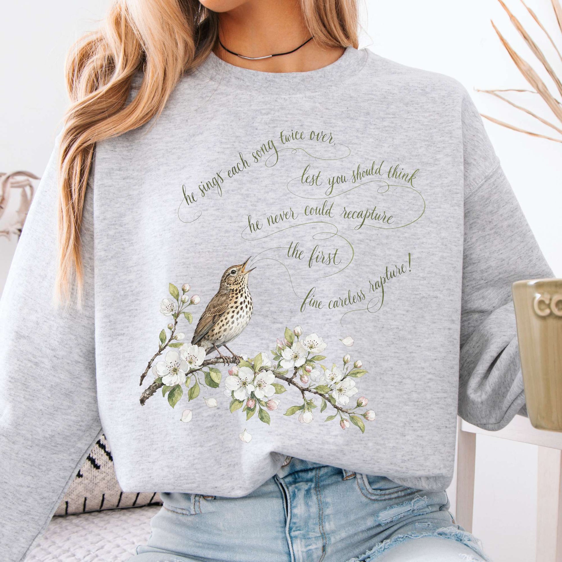 Sweatshirt Ash / S He Sings Each Song Twice Over Robert Browning Literary Crewneck Sweatshirt The Mystic Eden