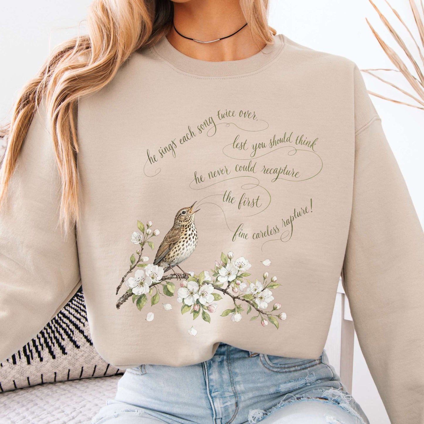 Sweatshirt Sand / S He Sings Each Song Twice Over Robert Browning Literary Crewneck Sweatshirt The Mystic Eden