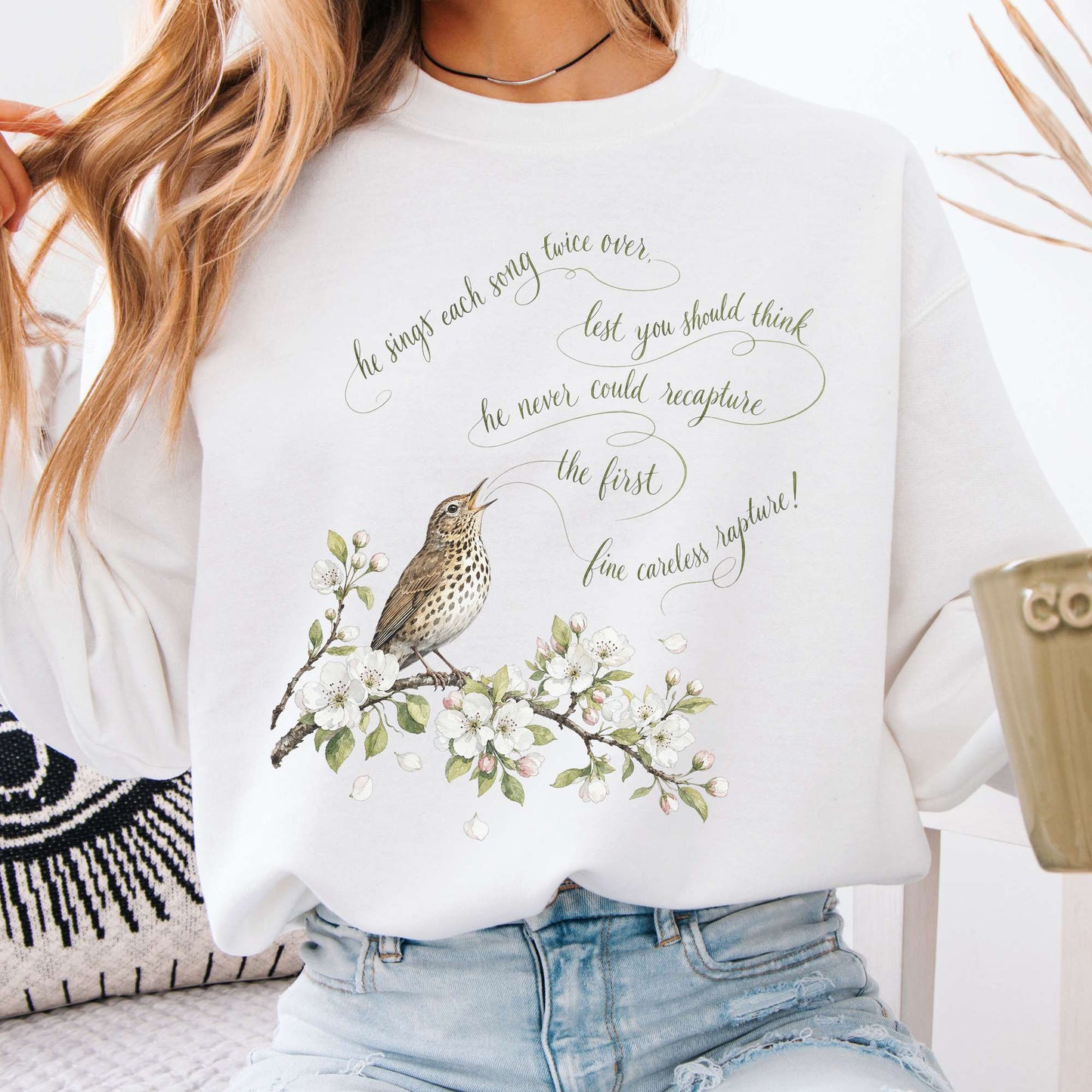 Sweatshirt White / S He Sings Each Song Twice Over Robert Browning Literary Crewneck Sweatshirt The Mystic Eden