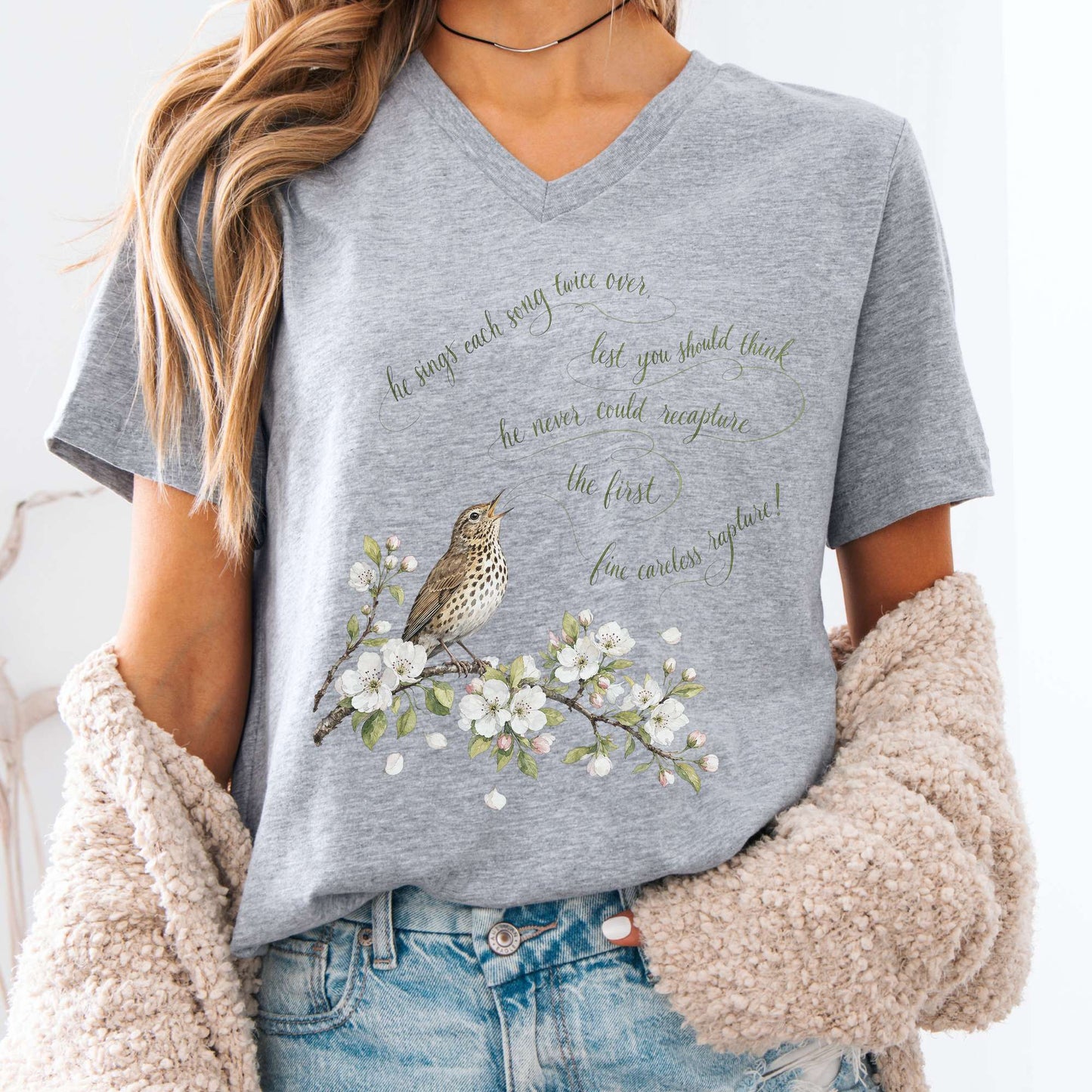 V-neck Athletic Heather / S He Sings Each Song Twice Over Robert Browning Literary V-Neck The Mystic Eden