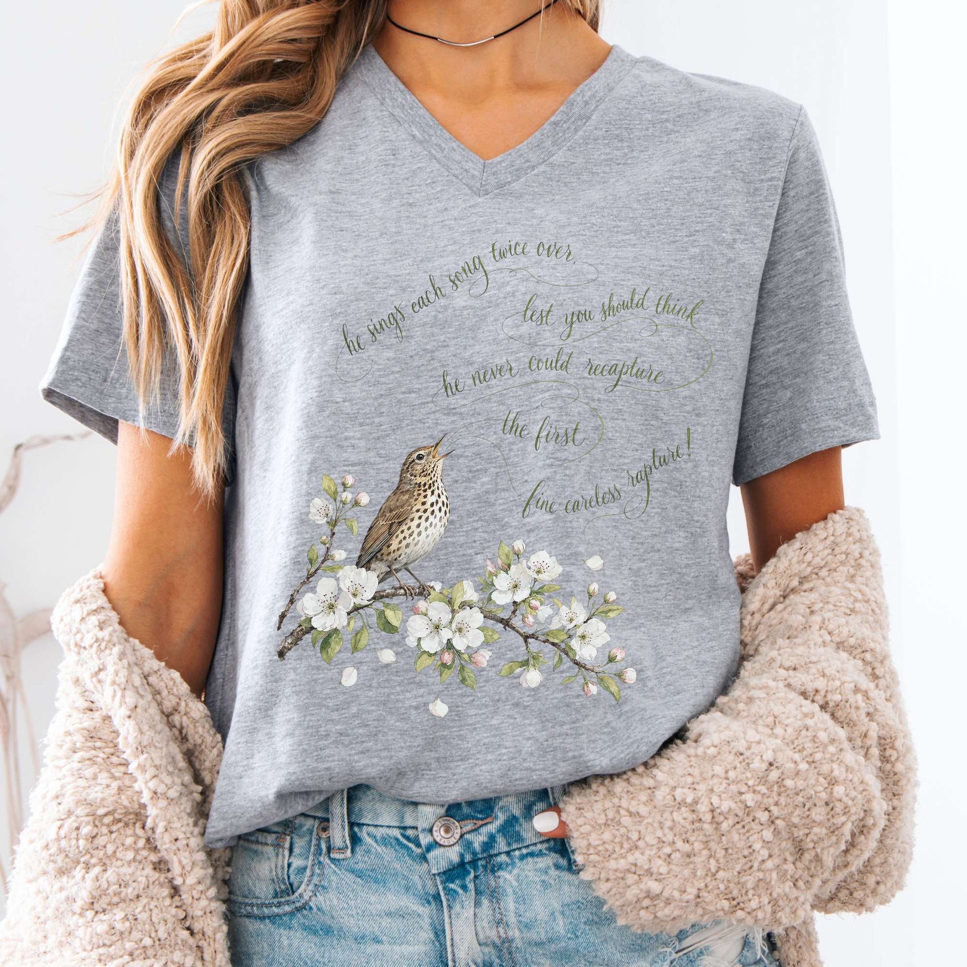 V-neck Athletic Heather / S He Sings Each Song Twice Over Robert Browning Literary V-Neck The Mystic Eden