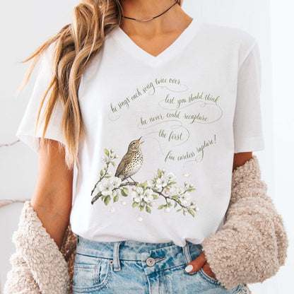 V-neck White / S He Sings Each Song Twice Over Robert Browning Literary V-Neck The Mystic Eden
