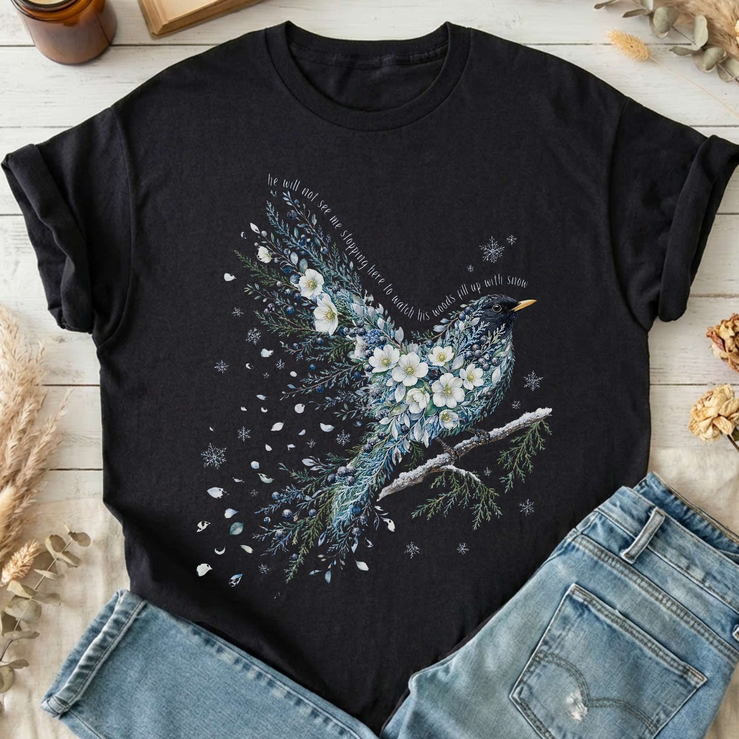 Stopping By Woods On a Snowy Evening Robert Frost Literary T-Shirt