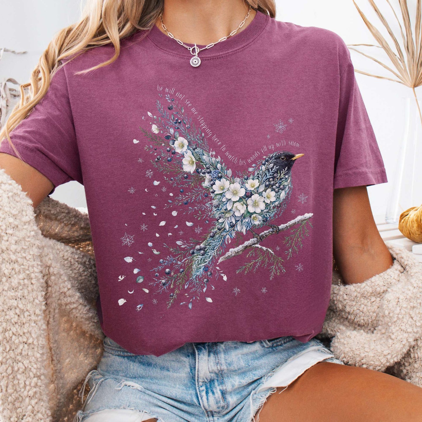T-Shirt Berry / S Stopping By Woods On a Snowy Evening Robert Frost Literary T-Shirt The Mystic Eden