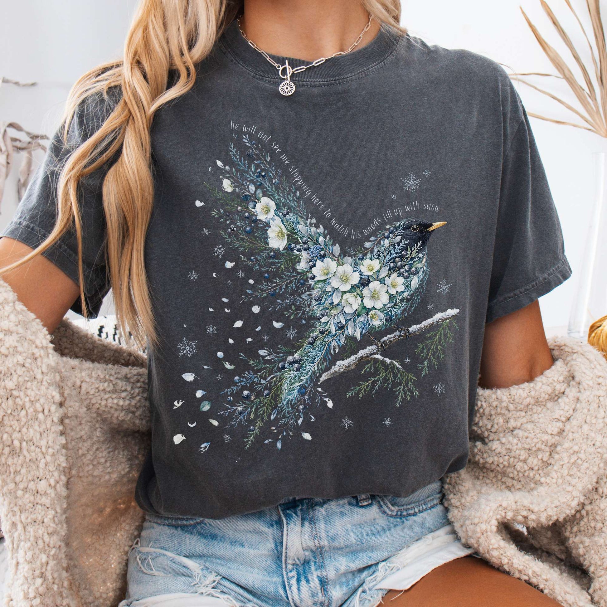T-Shirt Pepper / S Stopping By Woods On a Snowy Evening Robert Frost Literary T-Shirt The Mystic Eden