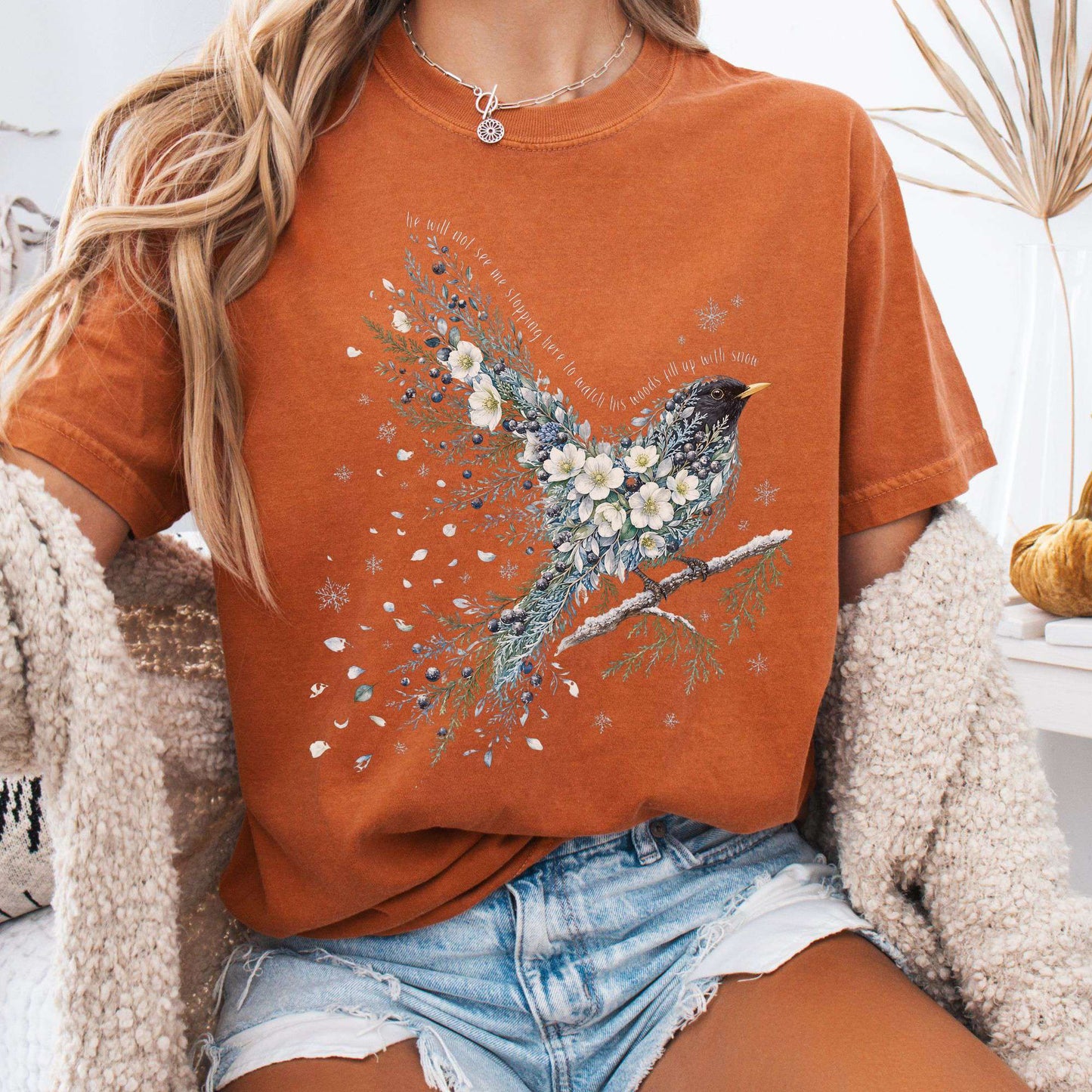 T-Shirt Yam / S Stopping By Woods On a Snowy Evening Robert Frost Literary T-Shirt The Mystic Eden