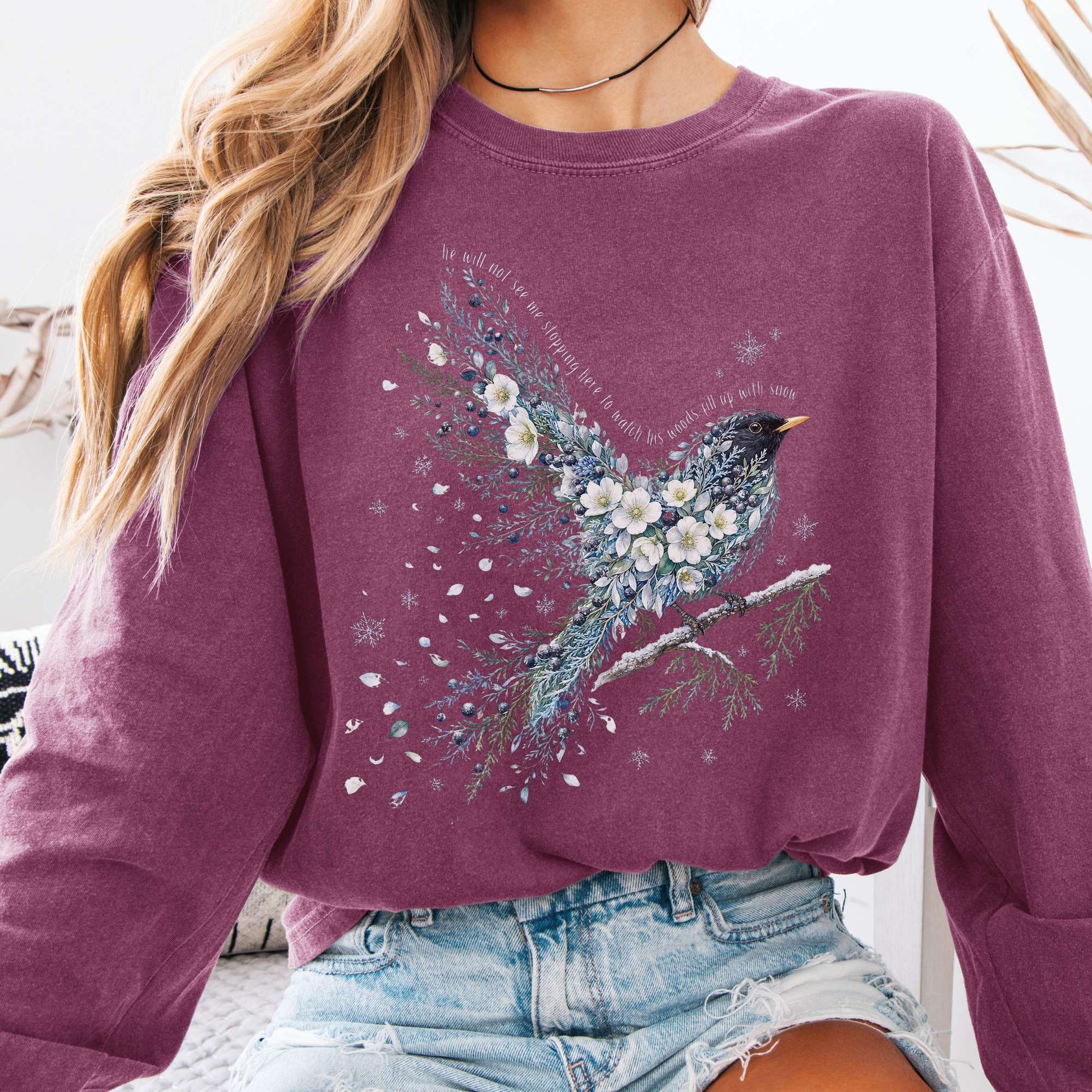 Berry - Stopping By Woods On a Snowy Evening Robert Frost Literary Long Sleeve