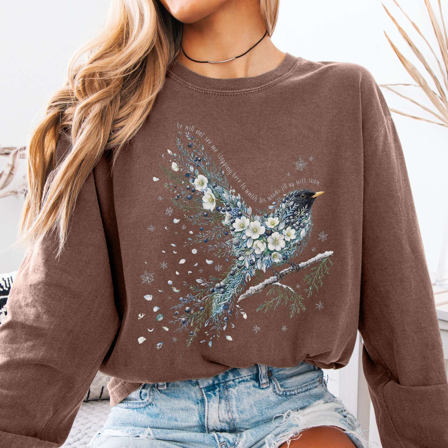 Espresso - Stopping By Woods On a Snowy Evening Robert Frost Literary Long Sleeve