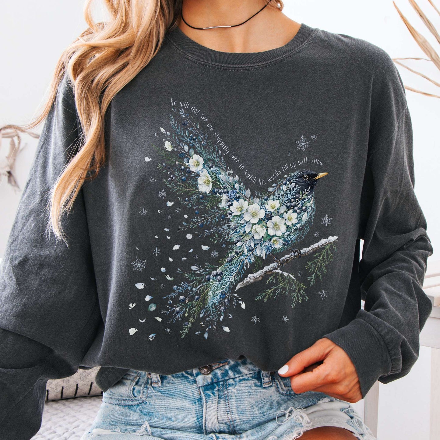 Pepper - Stopping By Woods On a Snowy Evening Robert Frost Literary Long Sleeve