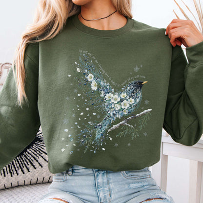 Military Green - Stopping By Woods On a Snowy Evening Robert Frost Literary Crewneck Sweatshirt
