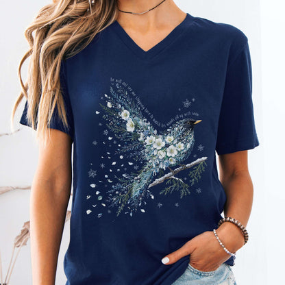 Navy - Stopping By Woods On a Snowy Evening Robert Frost Literary V-Neck