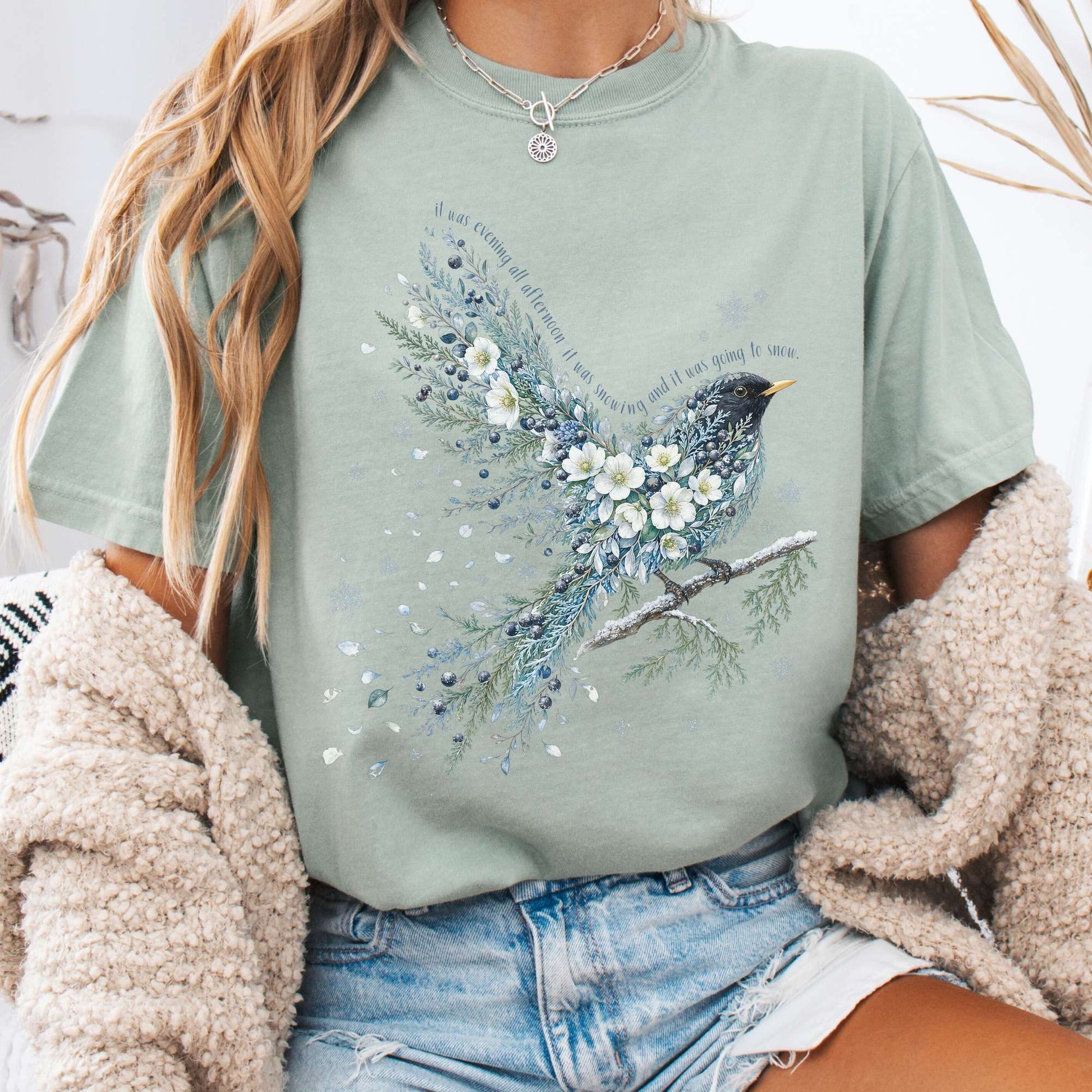 T-Shirt Bay / S Stopping By Woods On a Snowy Evening Robert Frost Literary T-Shirt The Mystic Eden
