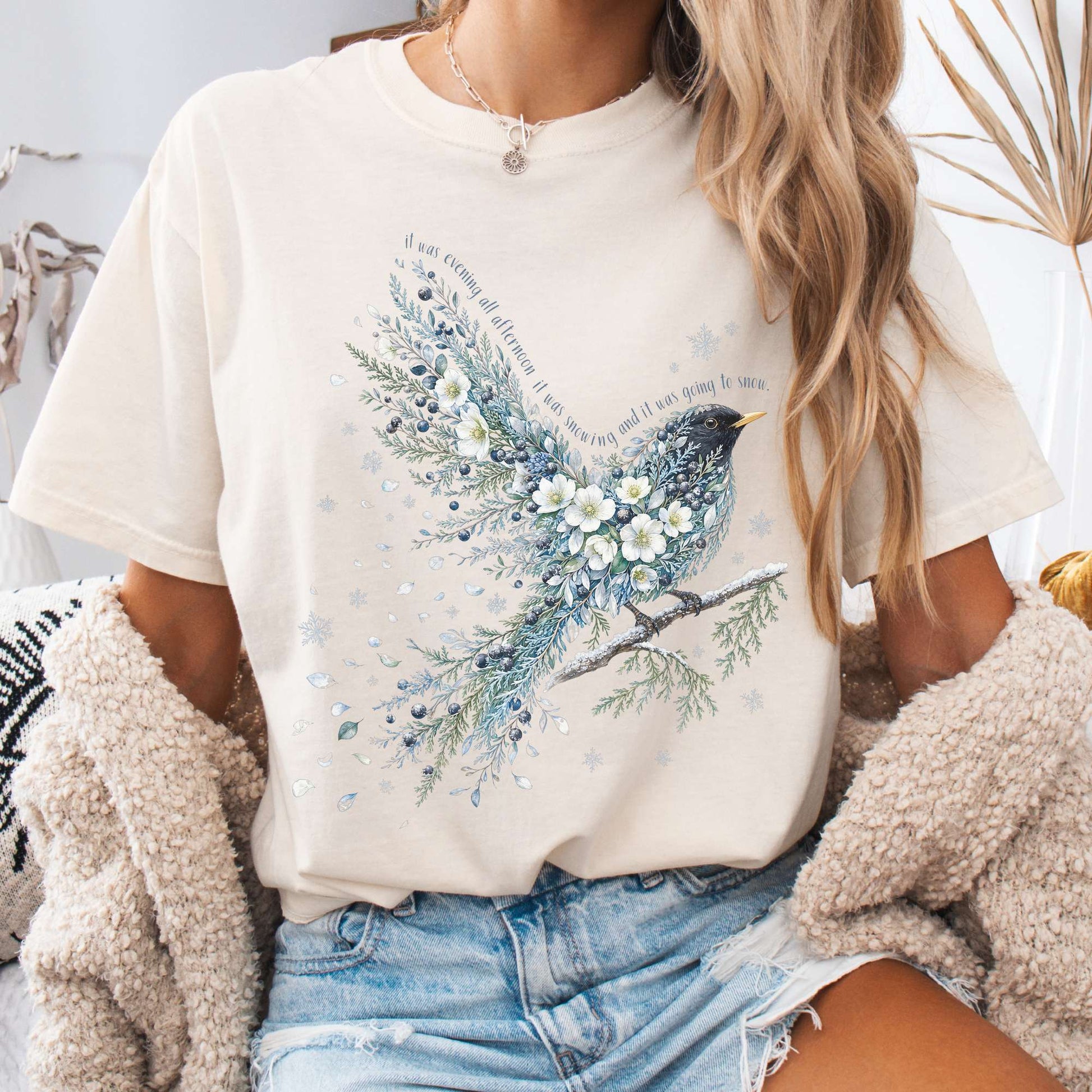T-Shirt Ivory / S Stopping By Woods On a Snowy Evening Robert Frost Literary T-Shirt The Mystic Eden