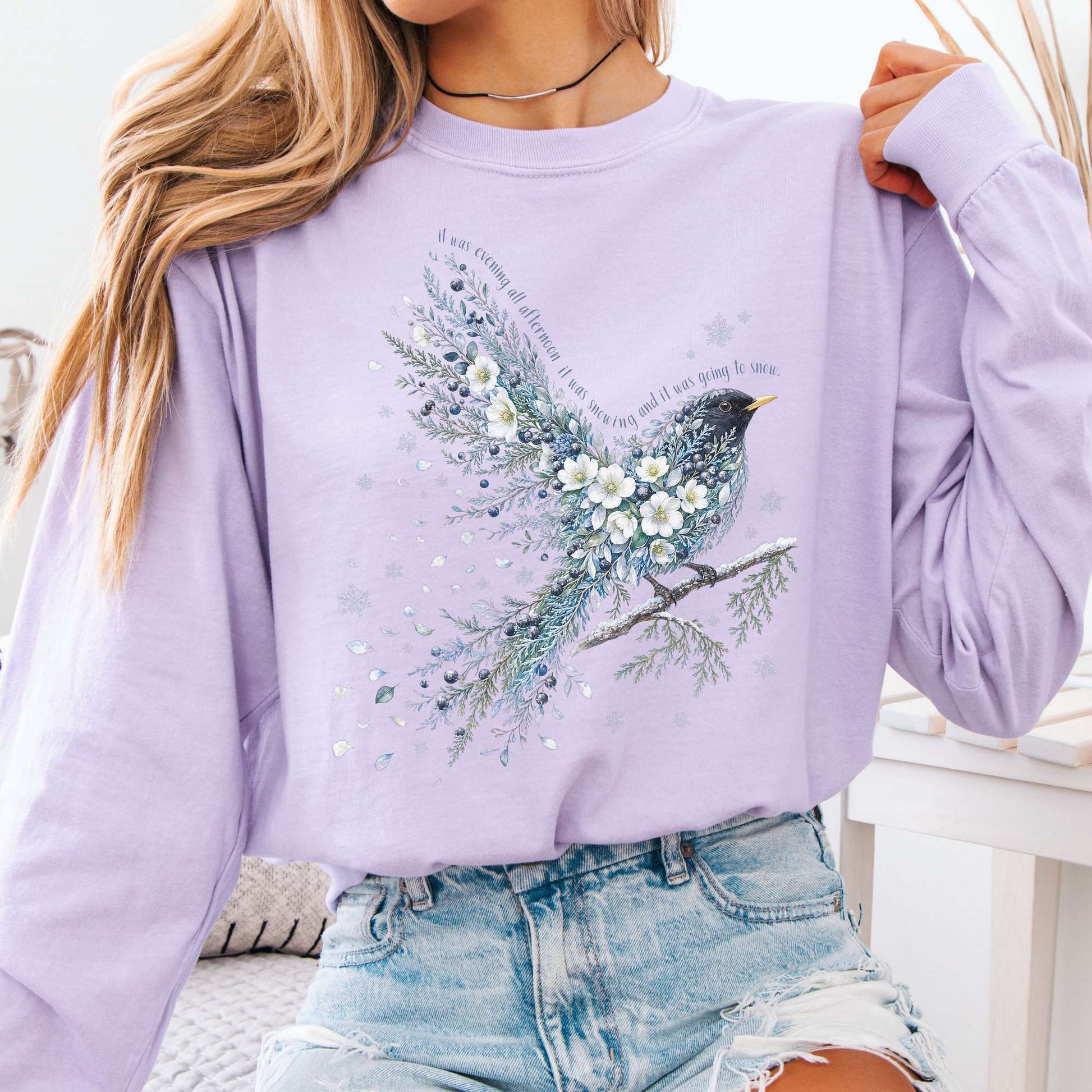Orchid - Stopping By Woods On a Snowy Evening Robert Frost Literary Long Sleeve