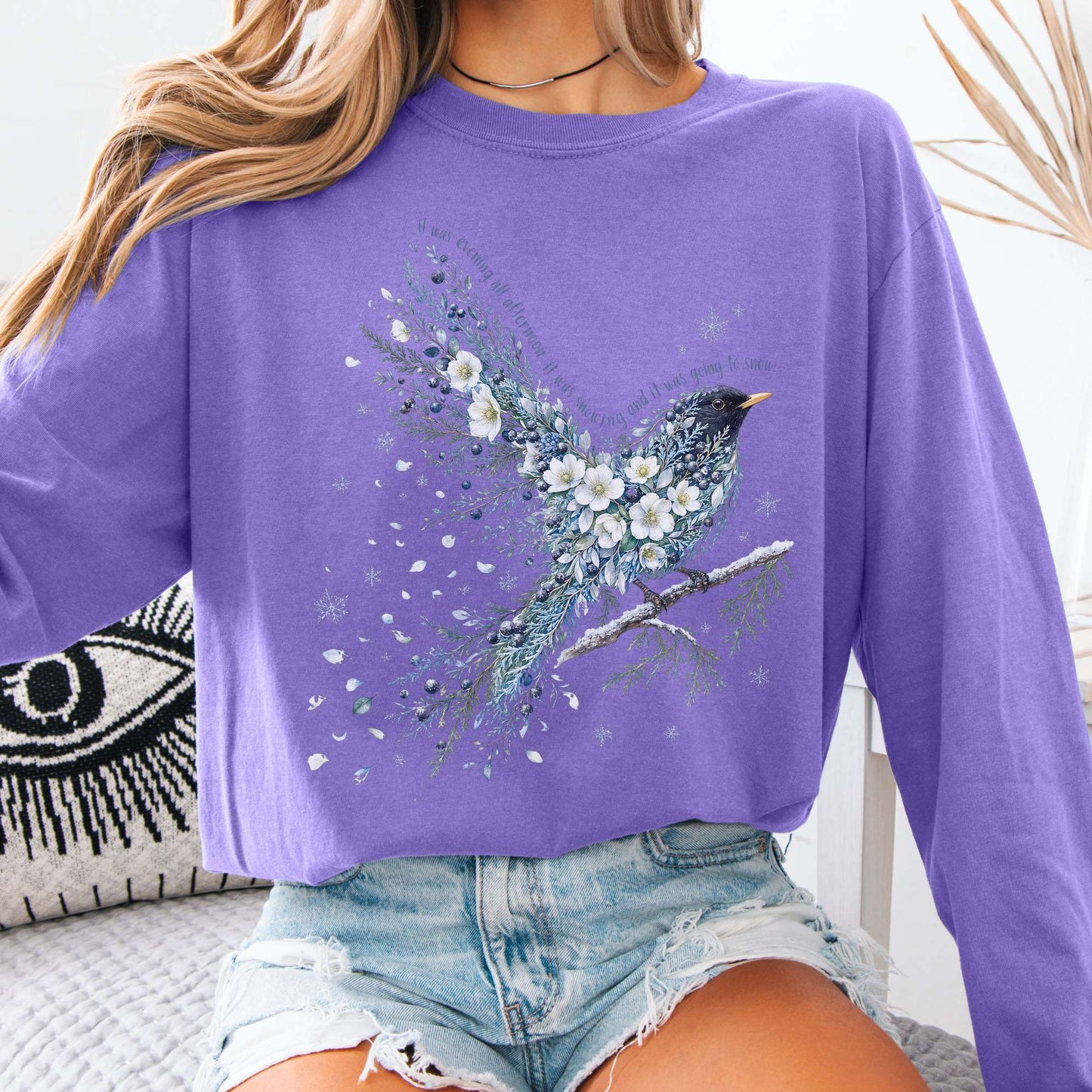 Violet - Stopping By Woods On a Snowy Evening Robert Frost Literary Long Sleeve