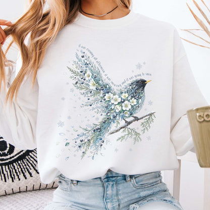White - Stopping By Woods On a Snowy Evening Robert Frost Literary Crewneck Sweatshirt