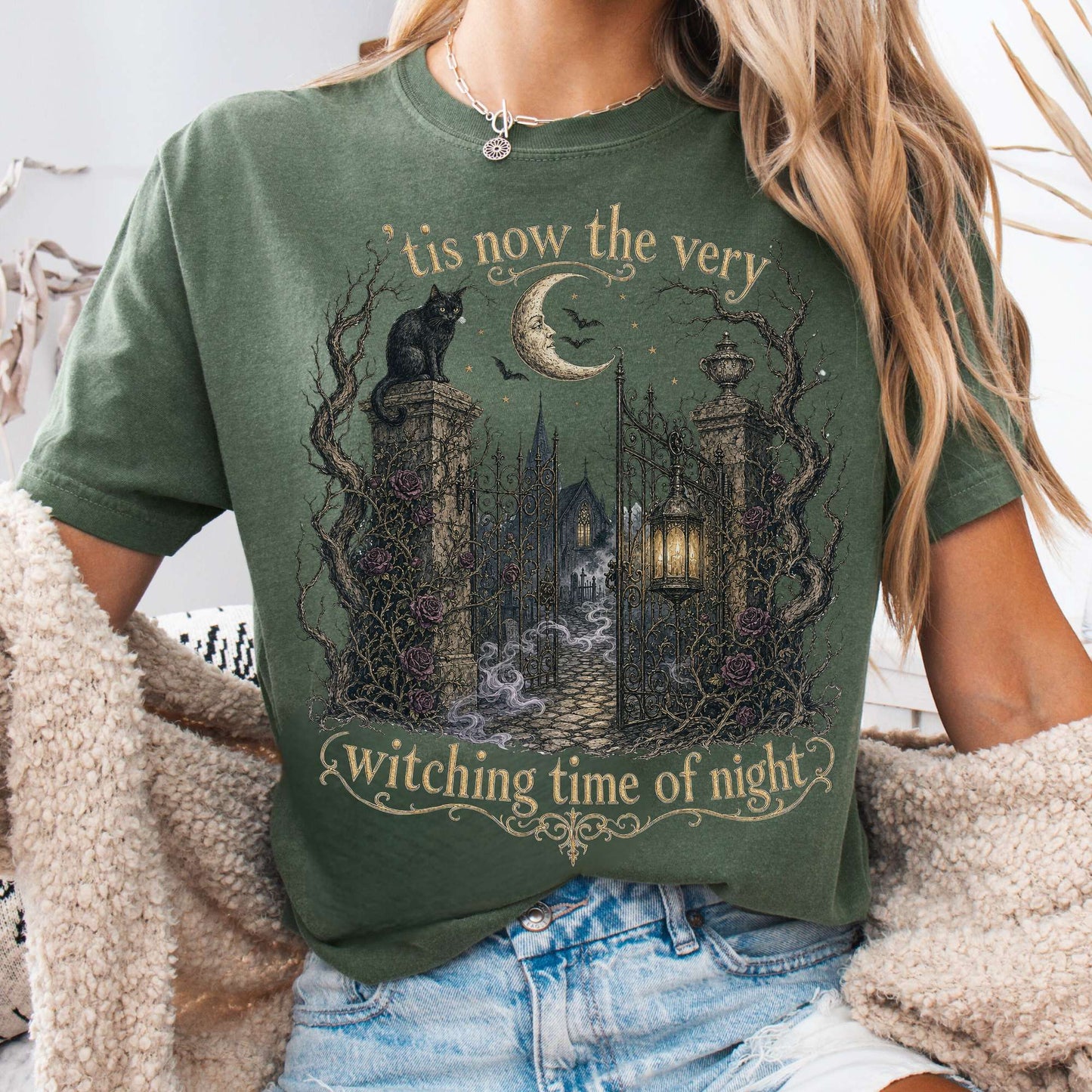 T-Shirt Moss / S 'Tis Now the Very Witching Time of Night Shakespeare Literary T-Shirt The Mystic Eden