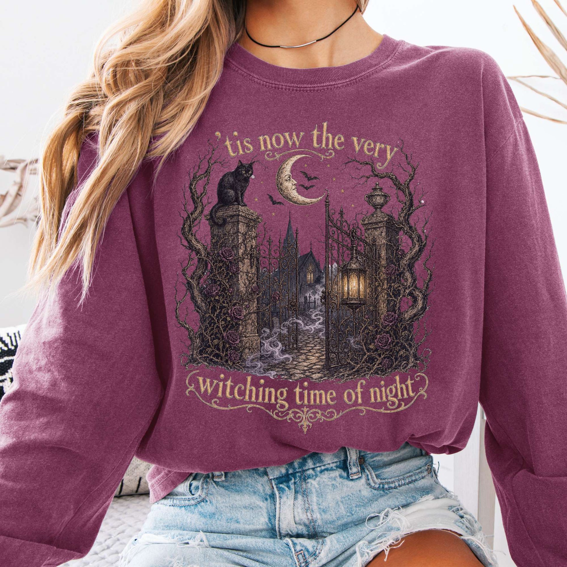 Long-sleeve Berry / S 'Tis Now the Very Witching Time of Night Shakespeare Literary Long Sleeve The Mystic Eden