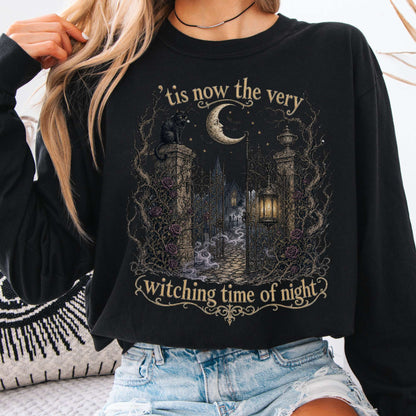 Long-sleeve Black / S 'Tis Now the Very Witching Time of Night Shakespeare Literary Long Sleeve The Mystic Eden