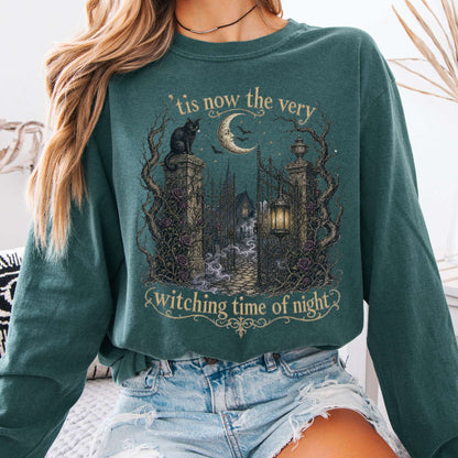 Long-sleeve Blue Spruce / S 'Tis Now the Very Witching Time of Night Shakespeare Literary Long Sleeve The Mystic Eden