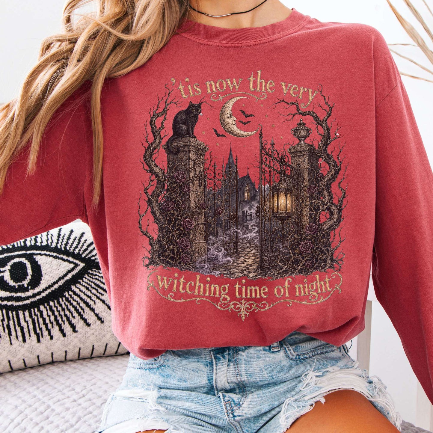Long-sleeve Crimson / S 'Tis Now the Very Witching Time of Night Shakespeare Literary Long Sleeve The Mystic Eden