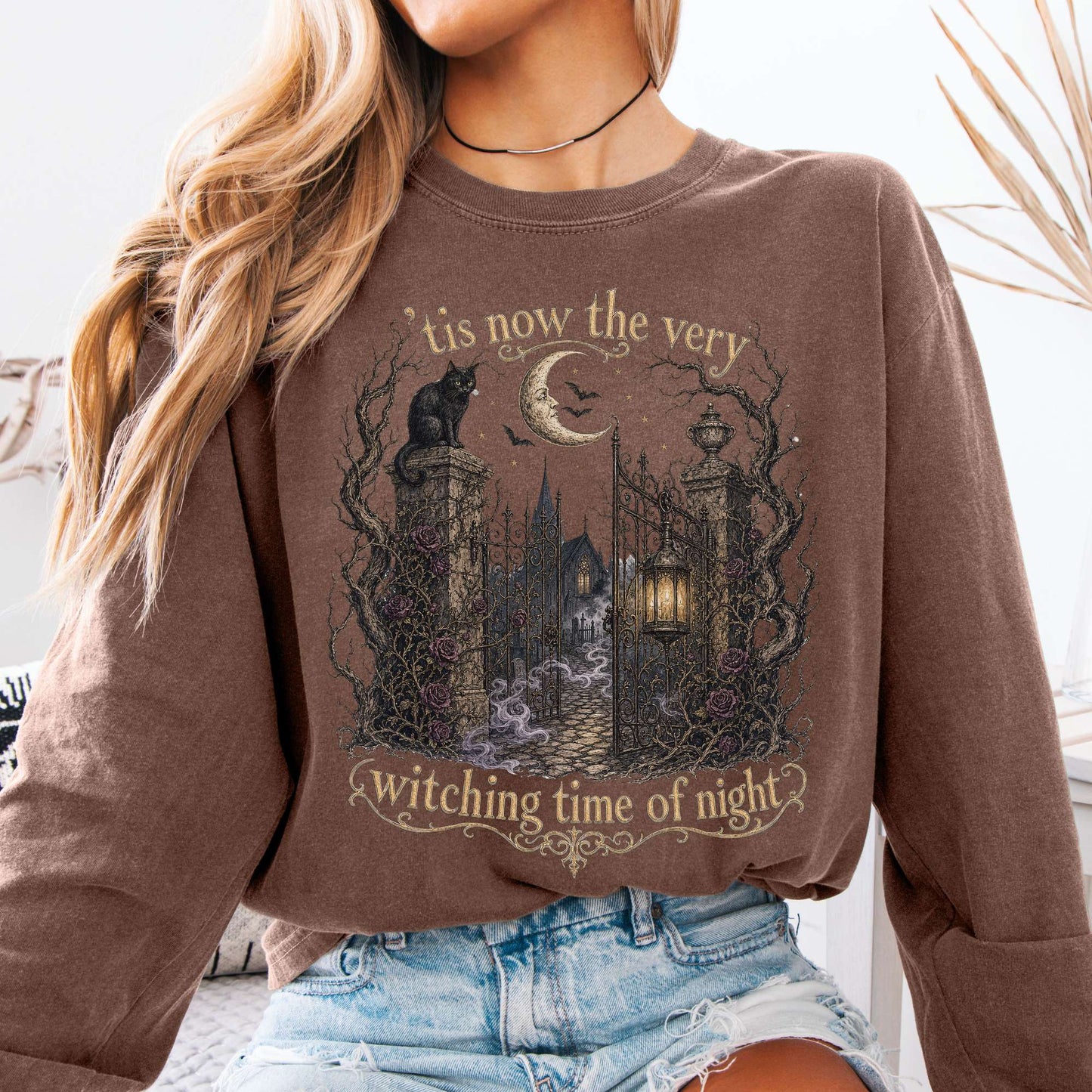 Long-sleeve Espresso / S 'Tis Now the Very Witching Time of Night Shakespeare Literary Long Sleeve The Mystic Eden