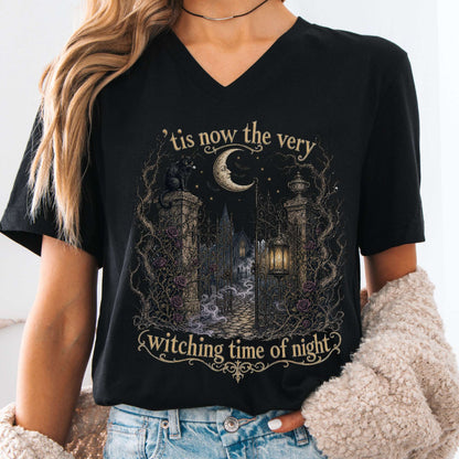 V-neck Black / S 'Tis Now the Very Witching Time of Night Shakespeare Literary V-Neck The Mystic Eden
