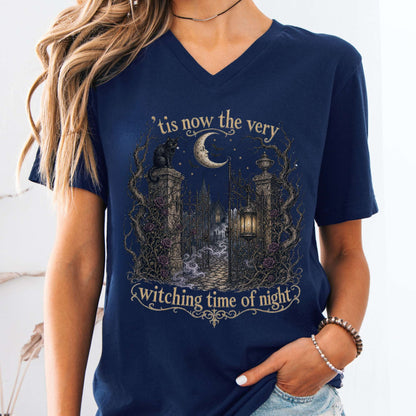 V-neck Navy / S 'Tis Now the Very Witching Time of Night Shakespeare Literary V-Neck The Mystic Eden