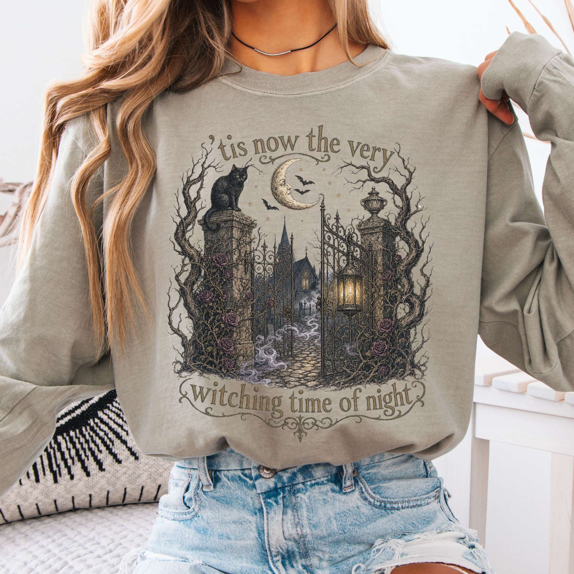 Long-sleeve Sandstone / S 'Tis Now the Very Witching Time of Night Shakespeare Literary Long Sleeve The Mystic Eden