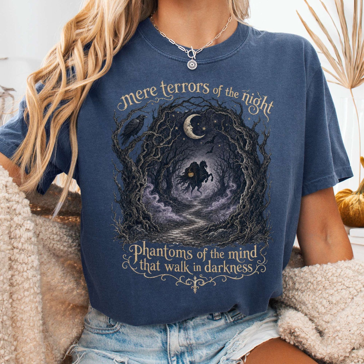 T-Shirt Denim / S Mere Terrors of the Night Sleepy Hollow Literary T-Shirt The Mystic Eden