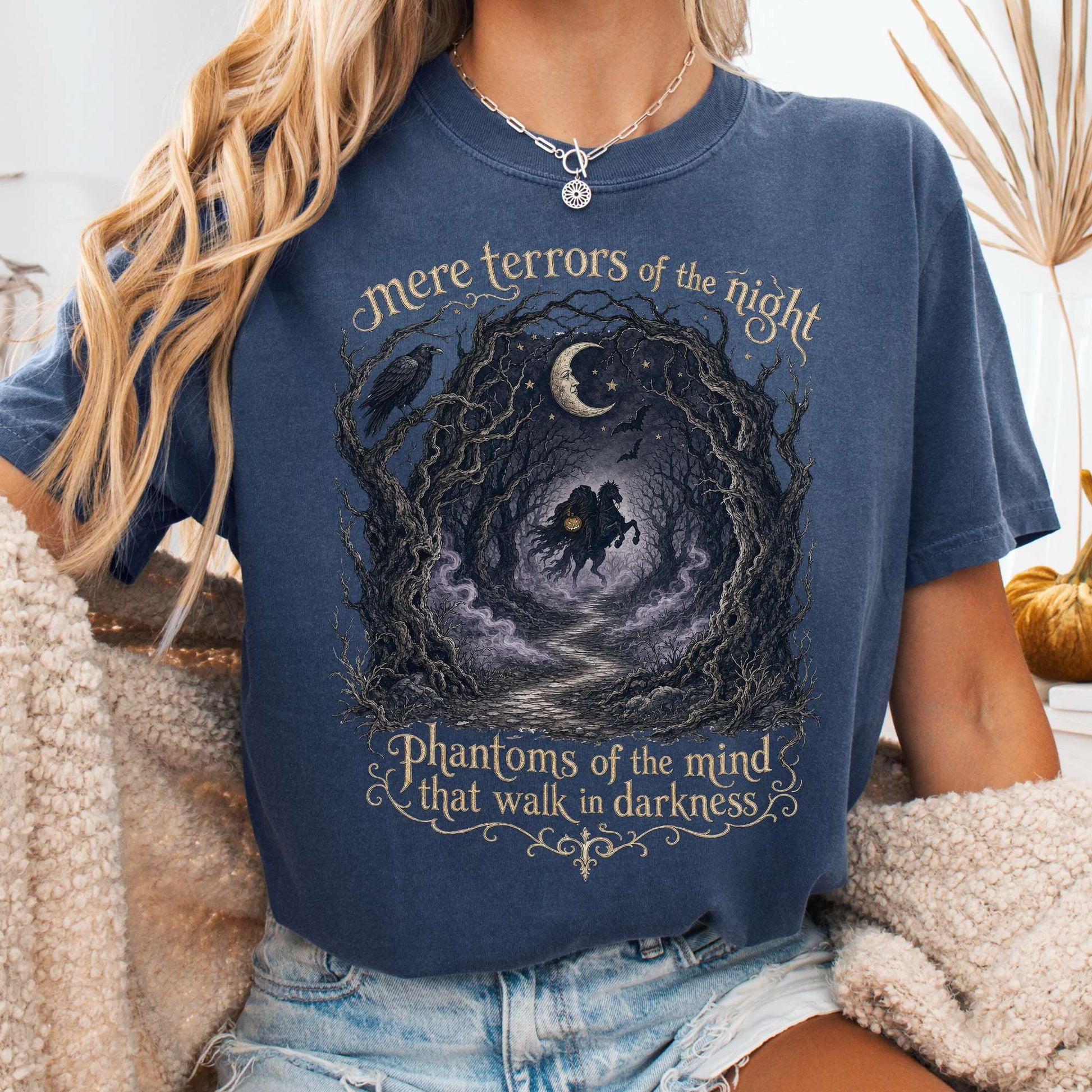 T-Shirt Denim / S Mere Terrors of the Night Sleepy Hollow Literary T-Shirt The Mystic Eden
