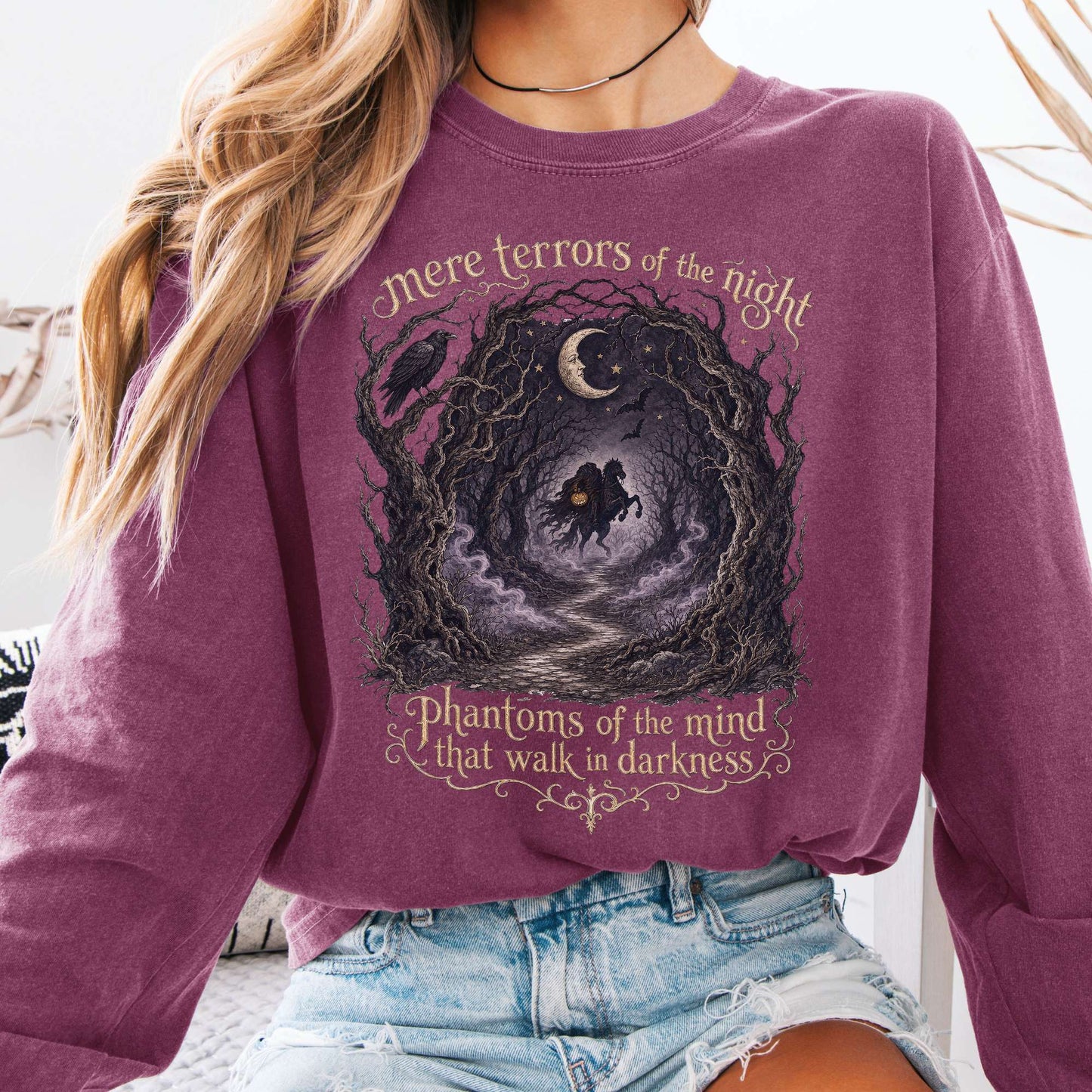 Long-sleeve Berry / S Mere Terrors of the Night Sleepy Hollow Literary Long Sleeve The Mystic Eden