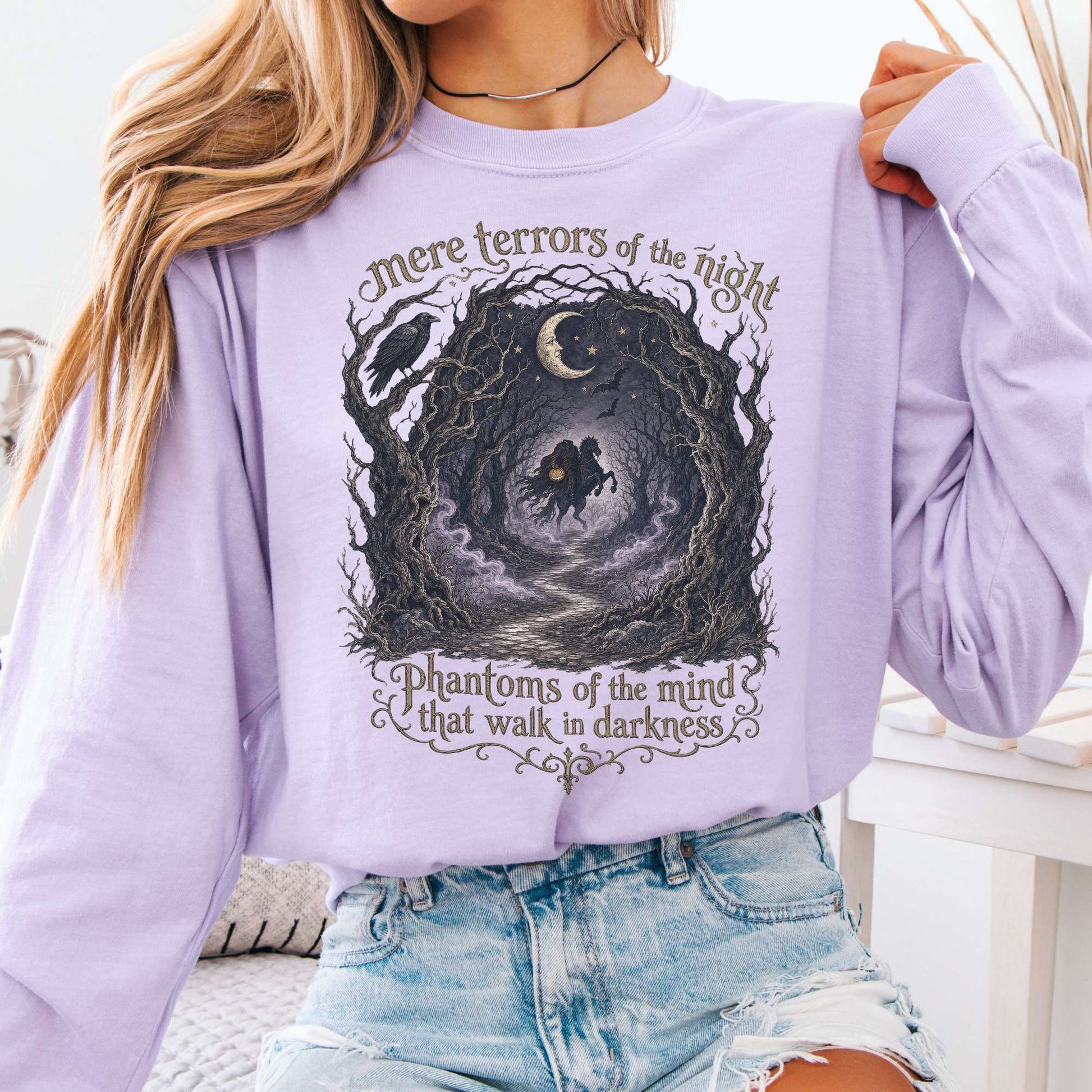 Long-sleeve Orchid / S Mere Terrors of the Night Sleepy Hollow Literary Long Sleeve The Mystic Eden