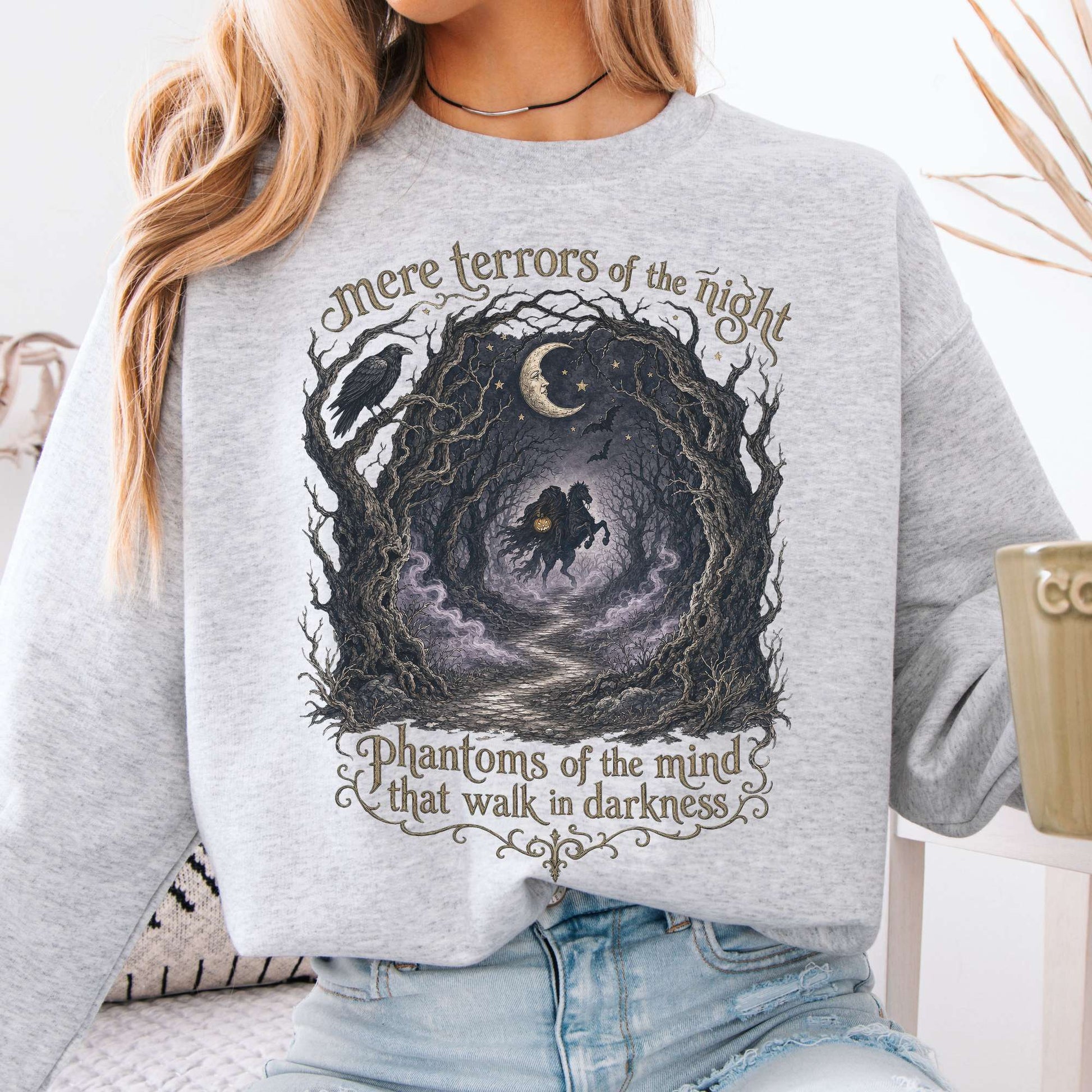 Sweatshirt Ash / S Mere Terrors of the Night Sleepy Hollow Literary Crewneck Sweatshirt The Mystic Eden