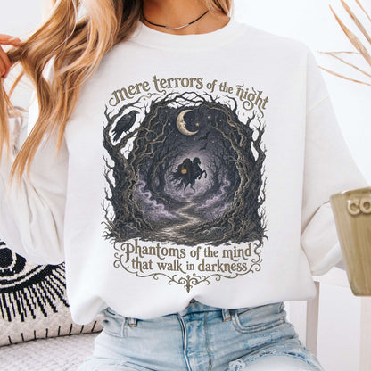 Sweatshirt White / S Mere Terrors of the Night Sleepy Hollow Literary Crewneck Sweatshirt The Mystic Eden