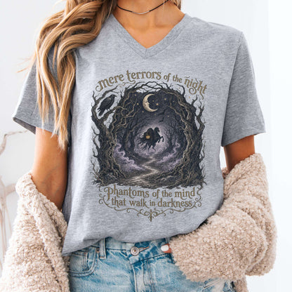 V-neck Athletic Heather / S Mere Terrors of the Night Sleepy Hollow Literary V-Neck The Mystic Eden