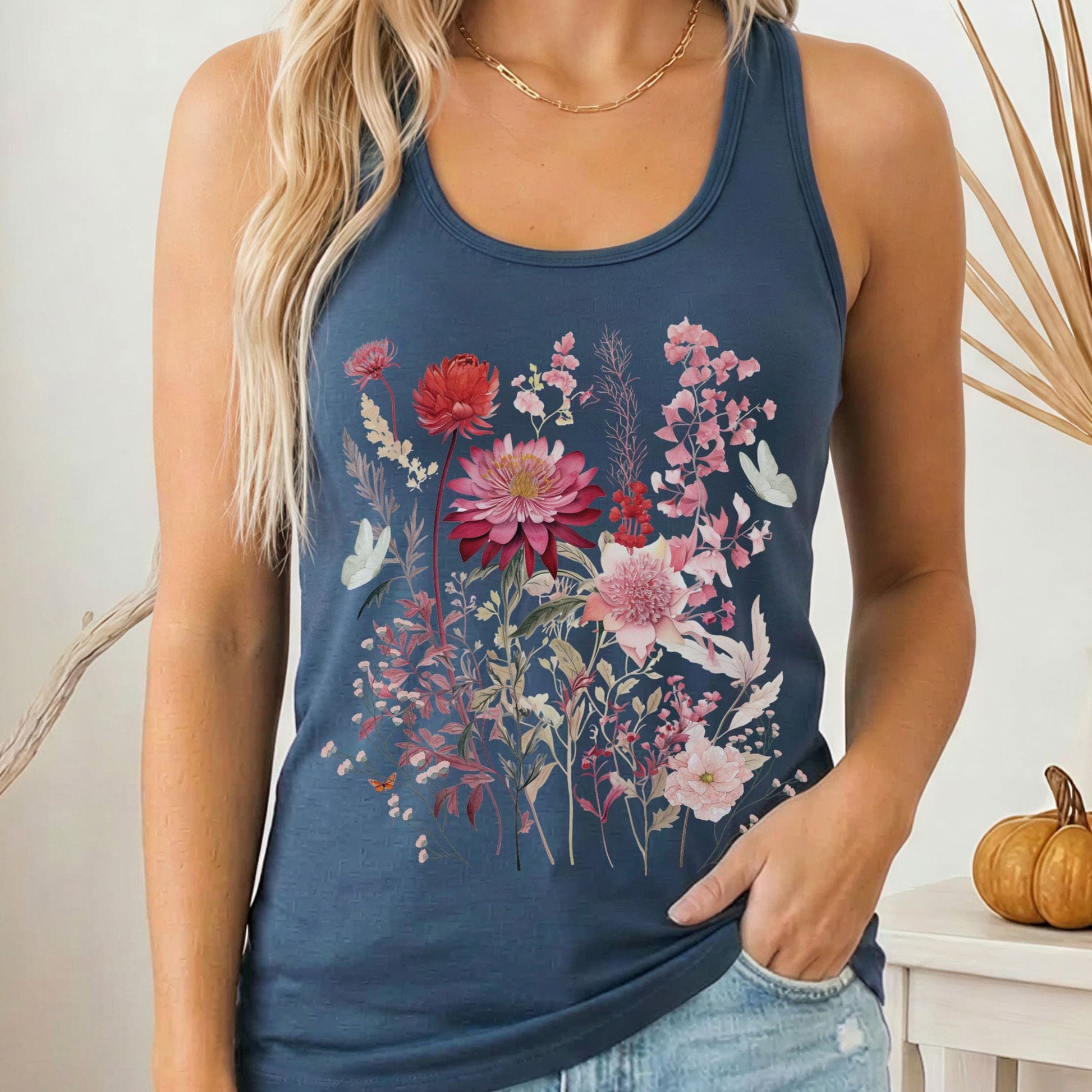 Tank Top XS / Solid Indigo Pink Floral Wildflower Women's Lightweight Racerback Tank Top The Mystic Eden