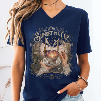 V-neck Navy / S Bring Me the Sunset in a Cup Emily Dickinson Literary V-Neck The Mystic Eden