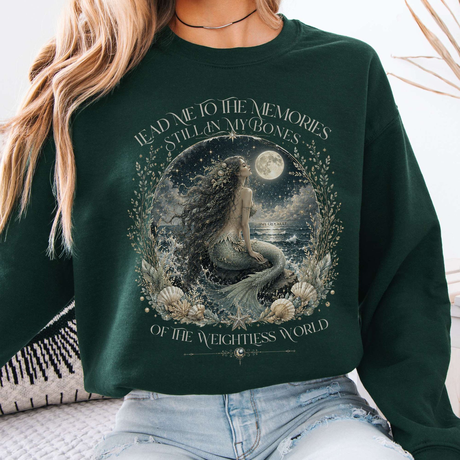 Sweatshirt Forest Green / S A Mermaid's Memories Of The Weightless World Amy Crockett Crewneck Sweatshirt The Mystic Eden