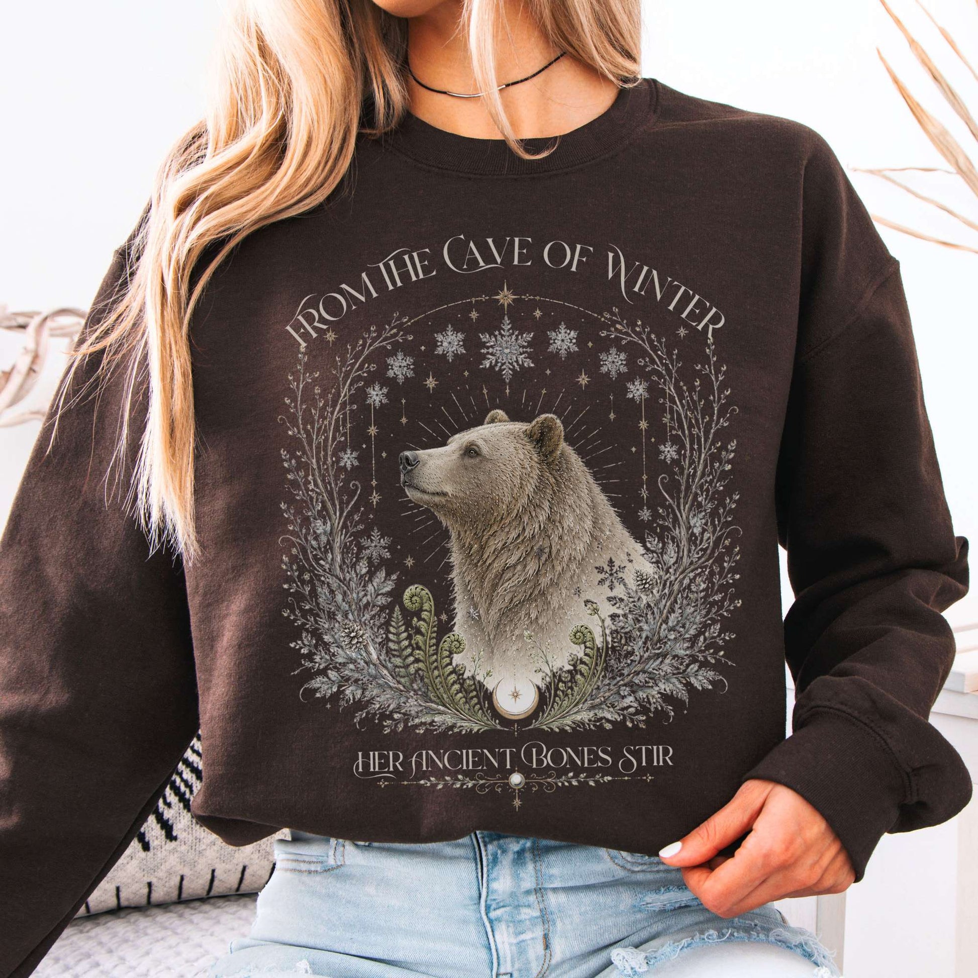 Sweatshirt Dark Chocolate / S From the Cave of Winter Her Ancient Bones Stir Crewneck Sweatshirt The Mystic Eden
