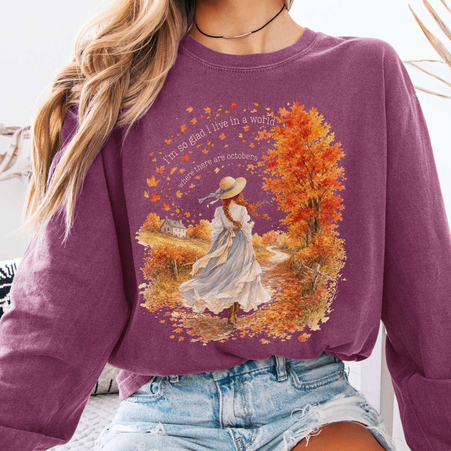 Long-sleeve Berry / S I'm So Glad I Live In A World Anne of Green Gables Literary Long Sleeve The Mystic Eden