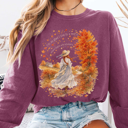 Long-sleeve Berry / S I'm So Glad I Live In A World Anne of Green Gables Literary Long Sleeve The Mystic Eden