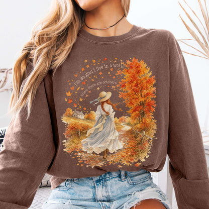 Long-sleeve Espresso / S I'm So Glad I Live In A World Anne of Green Gables Literary Long Sleeve The Mystic Eden