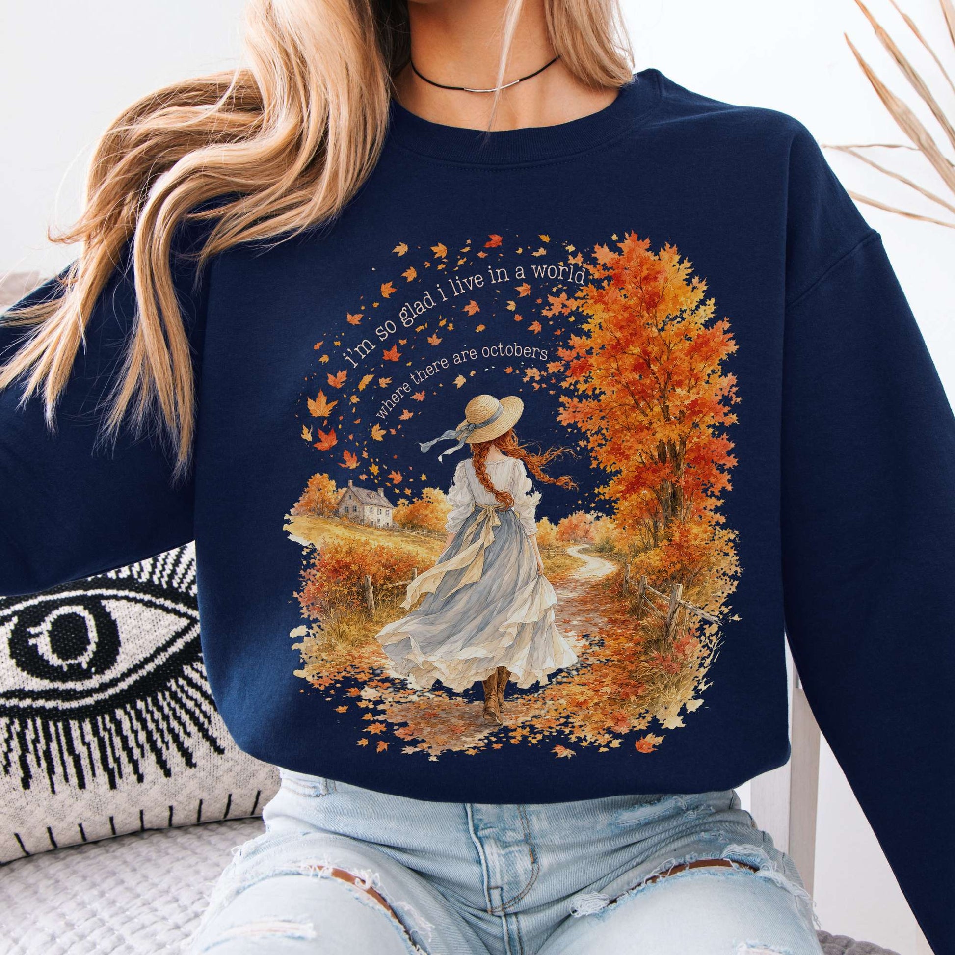 Sweatshirt Navy / S I'm So Glad I Live In A World Anne of Green Gables Literary Crewneck Sweatshirt The Mystic Eden