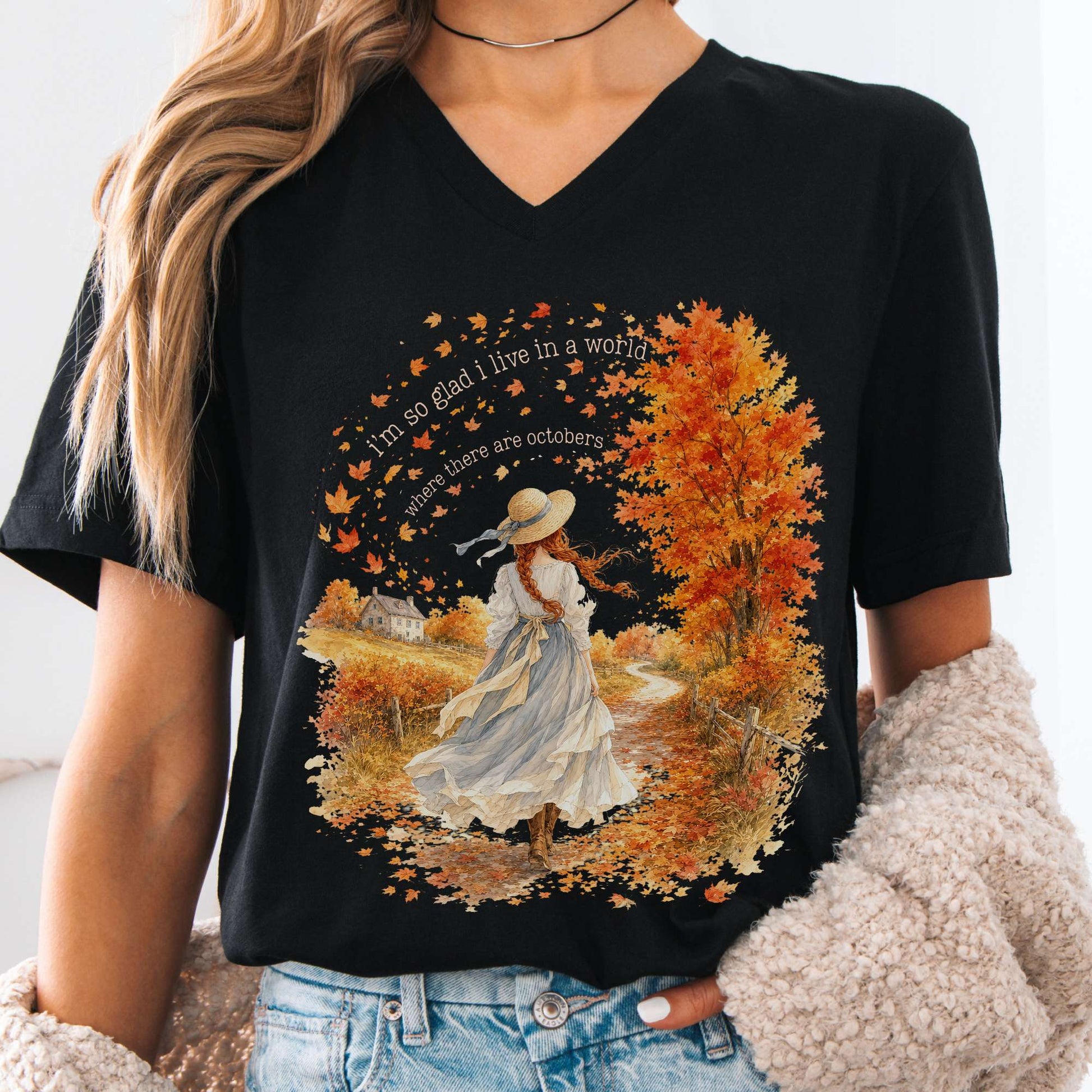 V-neck Black / S I'm So Glad I Live In A World Anne of Green Gables Literary V-Neck The Mystic Eden