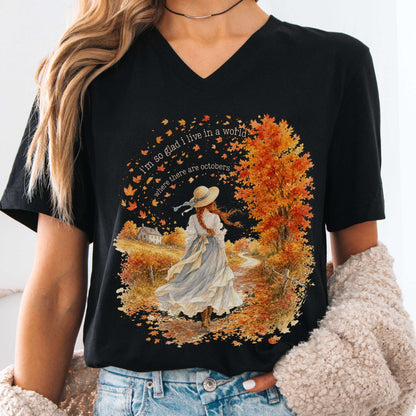 V-neck Black / S I'm So Glad I Live In A World Anne of Green Gables Literary V-Neck The Mystic Eden
